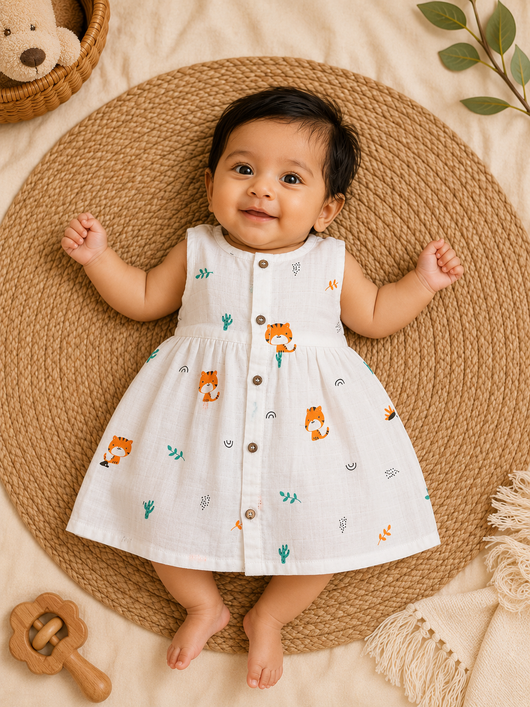 Tiger Muslin Sleeveless Frock