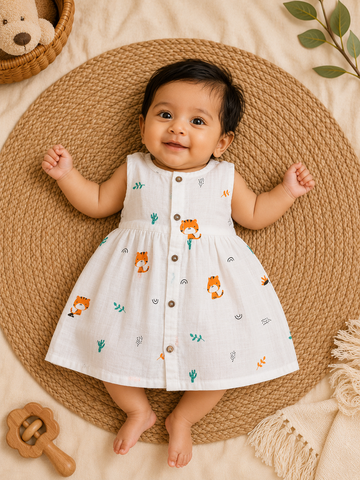 Tiger Muslin Sleeveless Frock