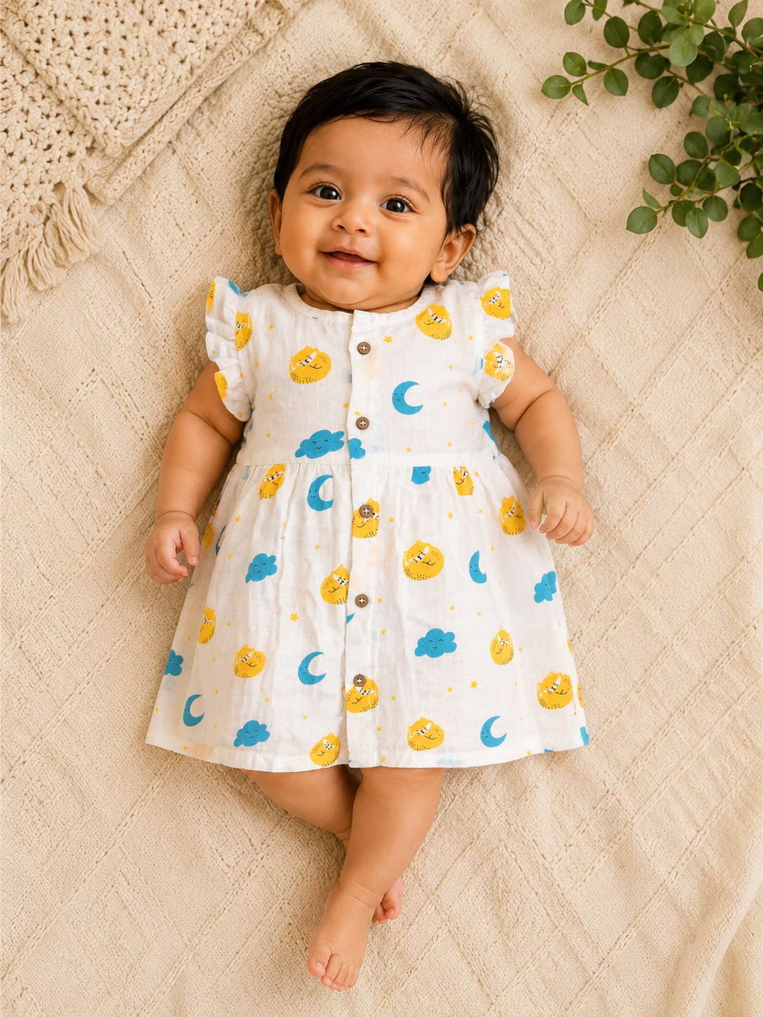 Sleeping Cat Muslin Frill Frock