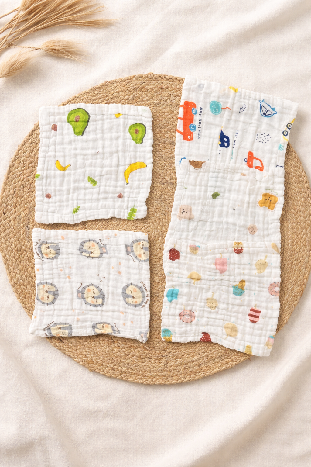Muslin 6-Layer Crinkled Premium Wash Cloths for Babies / Random