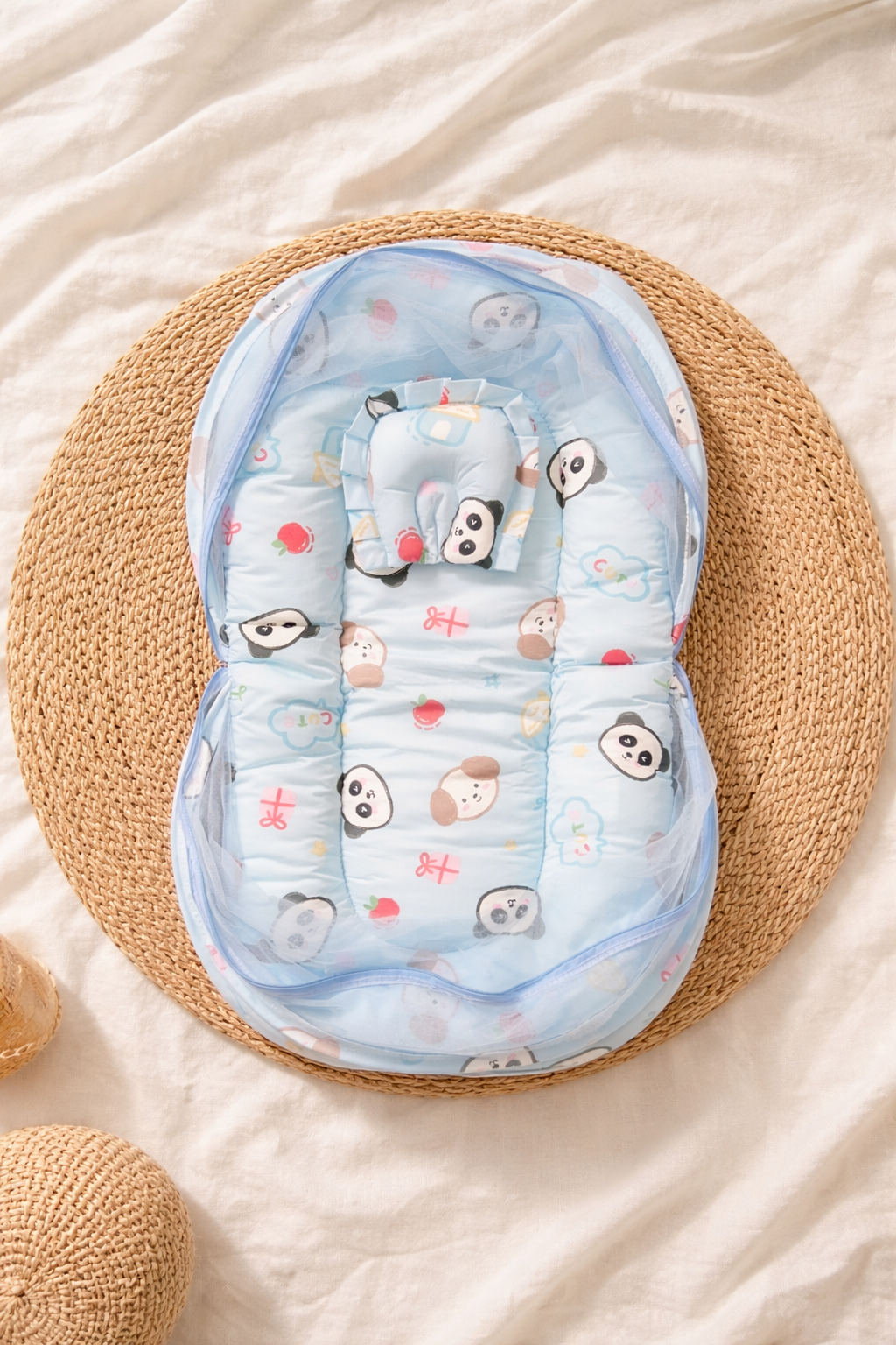 Blue Panda Mosquito Net Bed (Cotton)🐼🤍