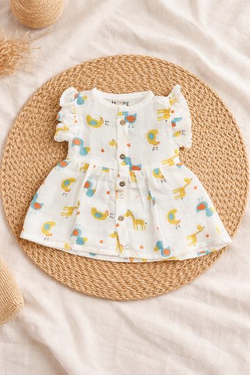 Baby Muslin Frock with Sleeve – Duck Print