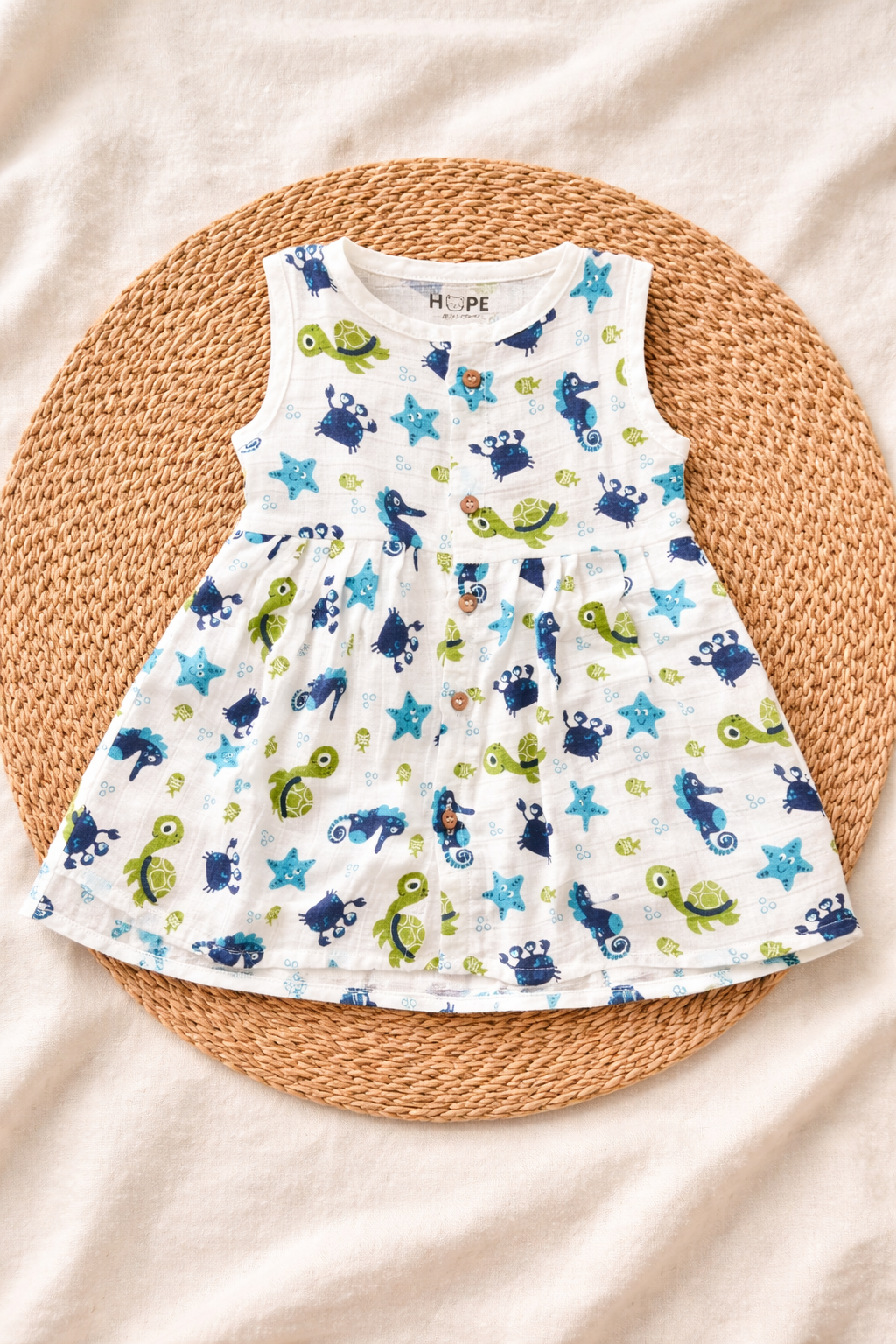 Baby Muslin Frock – Sleeveless | Sea Print