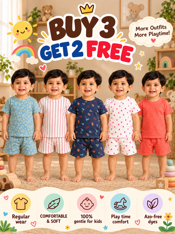 Buy 3 Get 2 Free |Colorful Kids Shorts Set Combo |(1 Year to 5 Years)