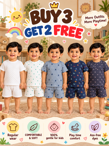 Buy 3 Get 2 Free |Colorful Kids Shorts Set Combo |(1 Year to 5 Years)