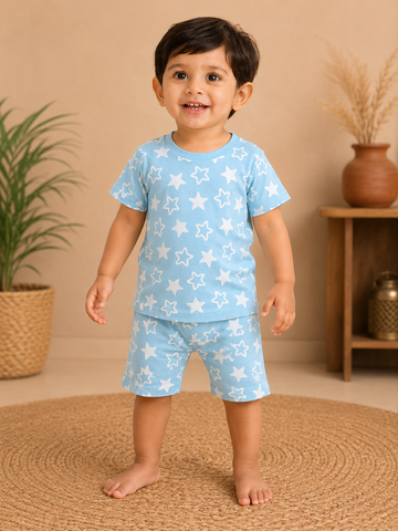 Blue Stars Interlock Shorts Sets (2 Year to 8 Years)