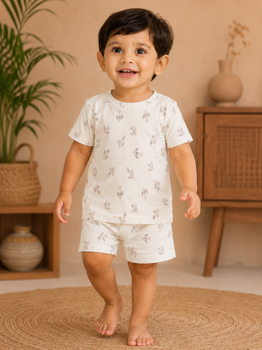 Beige Bird Shorts Sets (1 Years  to 6 Years)