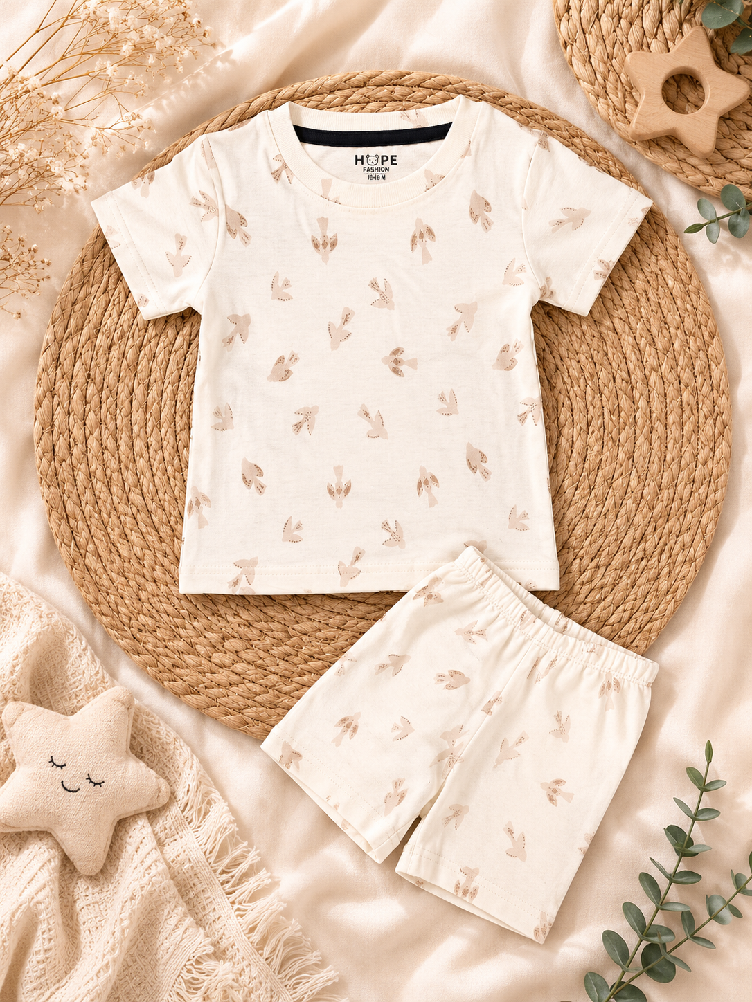 Beige Bird Shorts Sets (1 Years  to 6 Years)