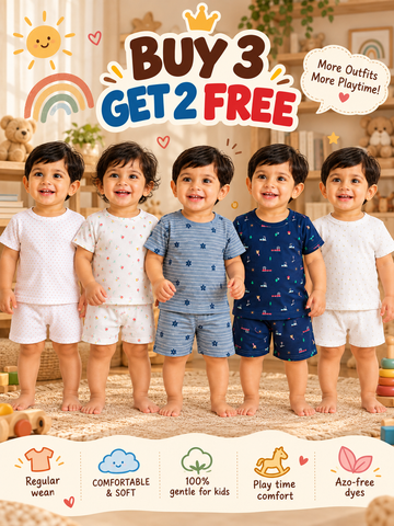 Buy 3 Get 2 Free |Colorful Kids Shorts Set Combo |(1 Year to 5 Years)
