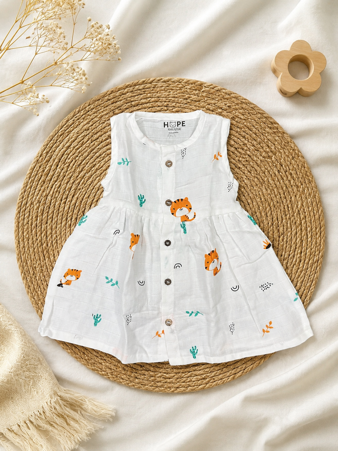 Tiger Muslin Sleeveless Frock