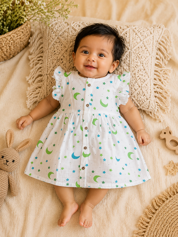 Moon & Star Muslin Frill Frock