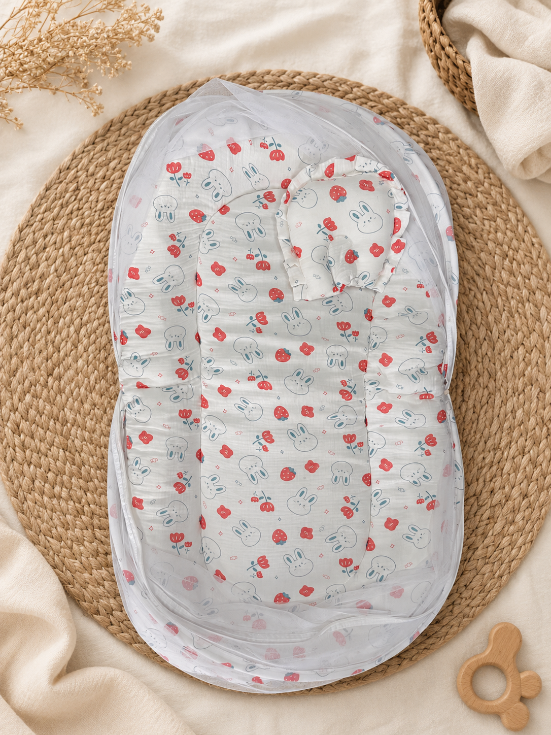 Strawberry Muslin  Premium Crinckled  Foldable Baby Mosquito Net Bed