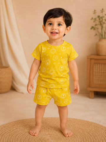 Yellow Forest Interlock Shorts Sets (2 Year to 8 Years)