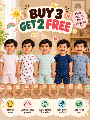 Buy 3 Get 2 Free |Colorful Kids Shorts Set Combo |(1 Year to 5 Years)