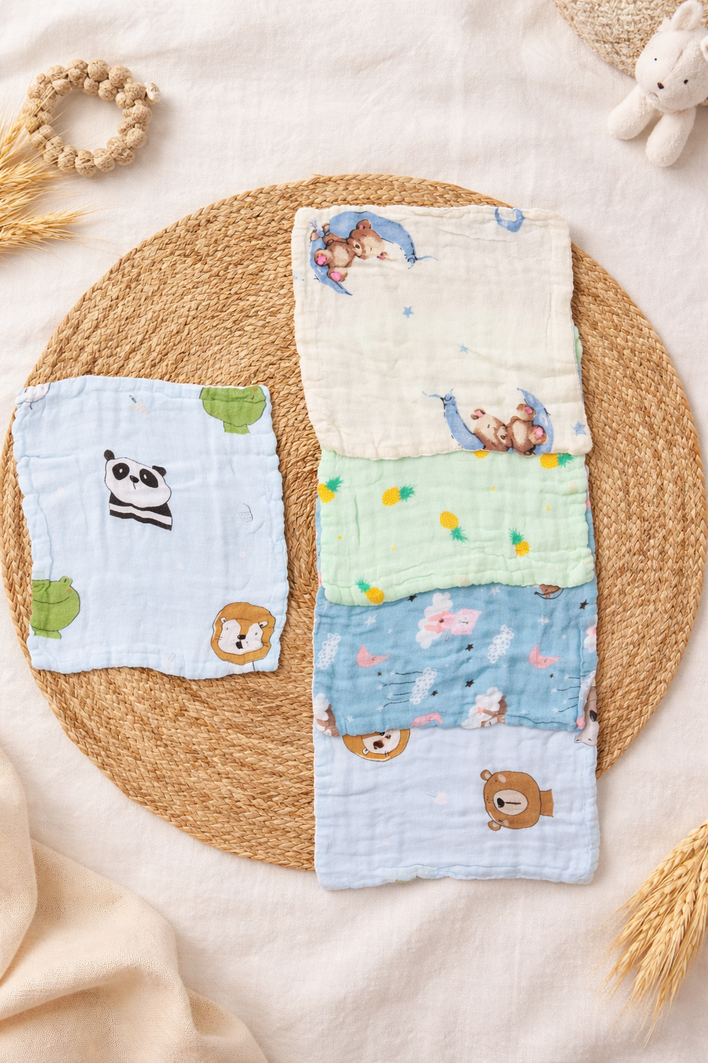 Muslin 6-Layer Crinkled Premium Wash Cloths for Babies / Random