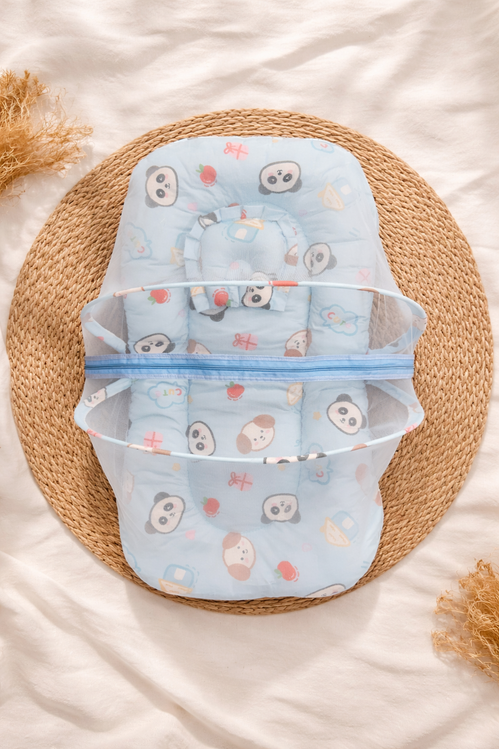 Blue Panda Mosquito Net Bed (Cotton)🐼🤍