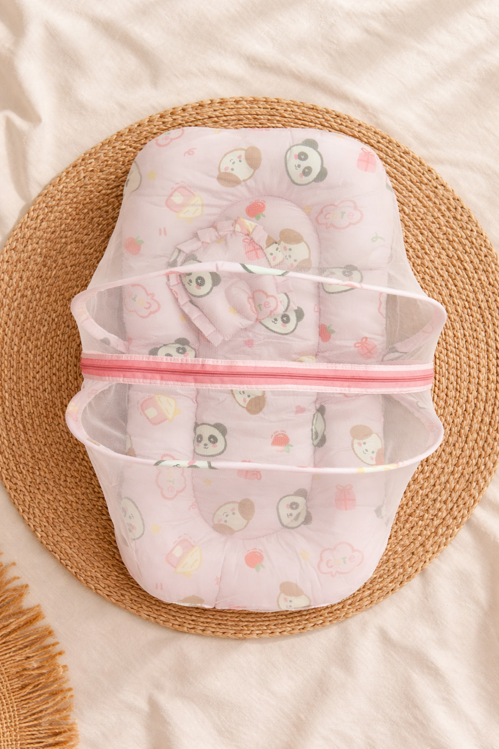 Pink Panda Mosquito Net Bed 🌞🧸