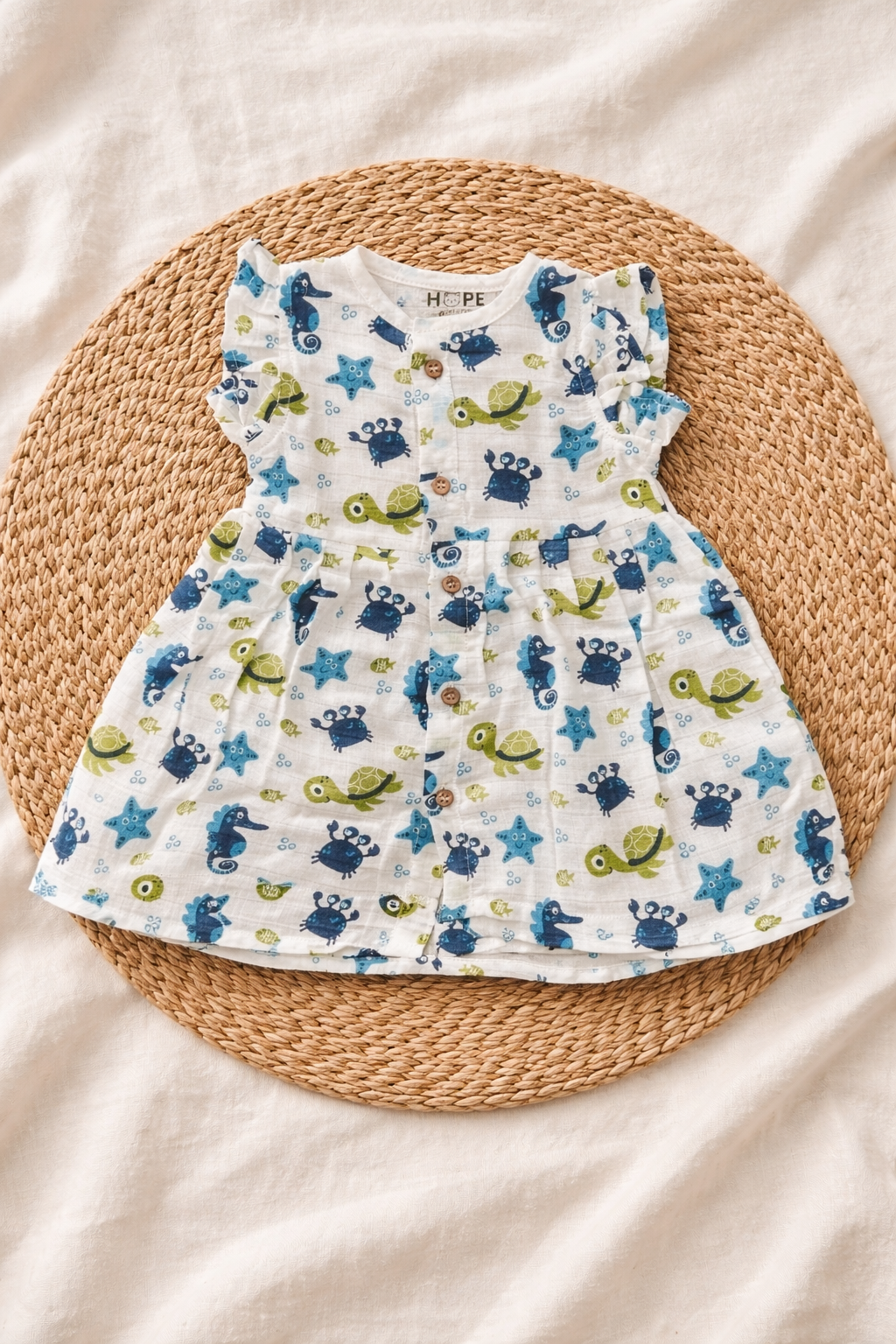 Baby Muslin Frock with Sleeve | Sea Print