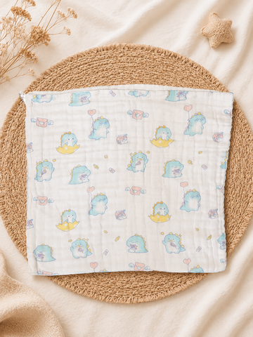 Blue Dino 6Layer Crinckled Muslin Bath Towel
