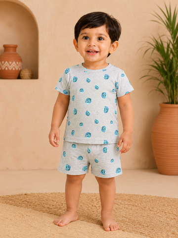 Grey Floral Interlock Shorts Sets (2 Year to 8 Years)