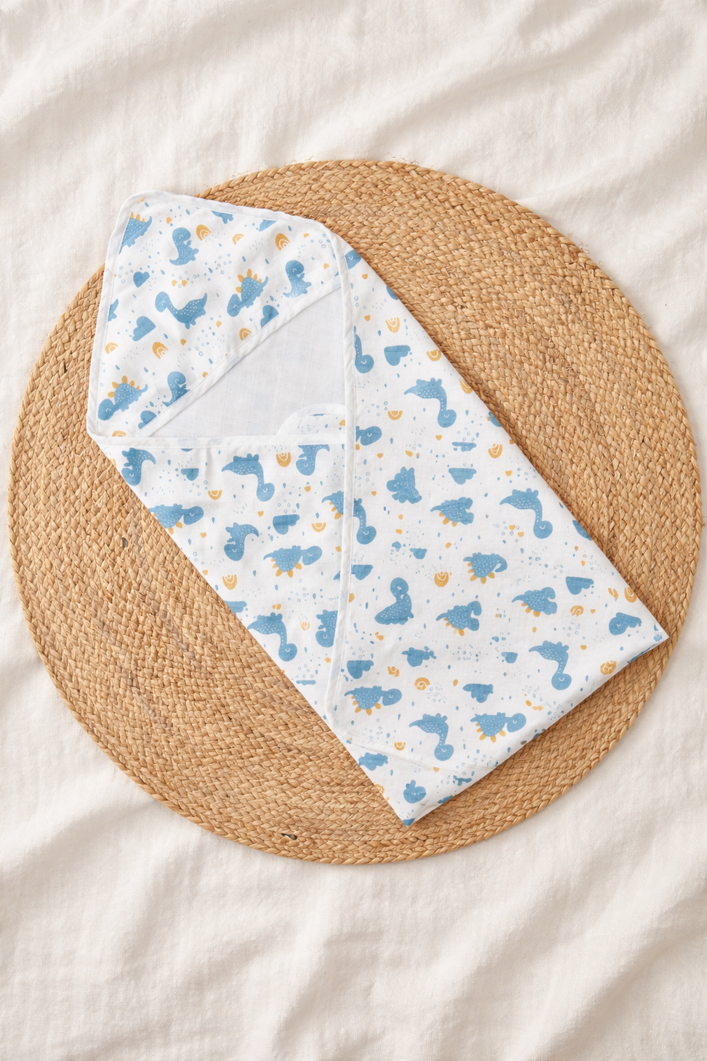 TinyDino Muslin Hooded Baby Towel 🦖🤍