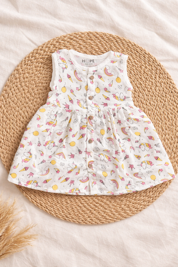 Baby Muslin Frock – Sleeveless | Unicorn Print