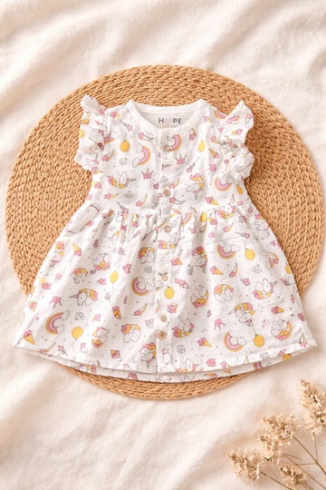 Baby Muslin Frock with Sleeve | Unicorn Print
