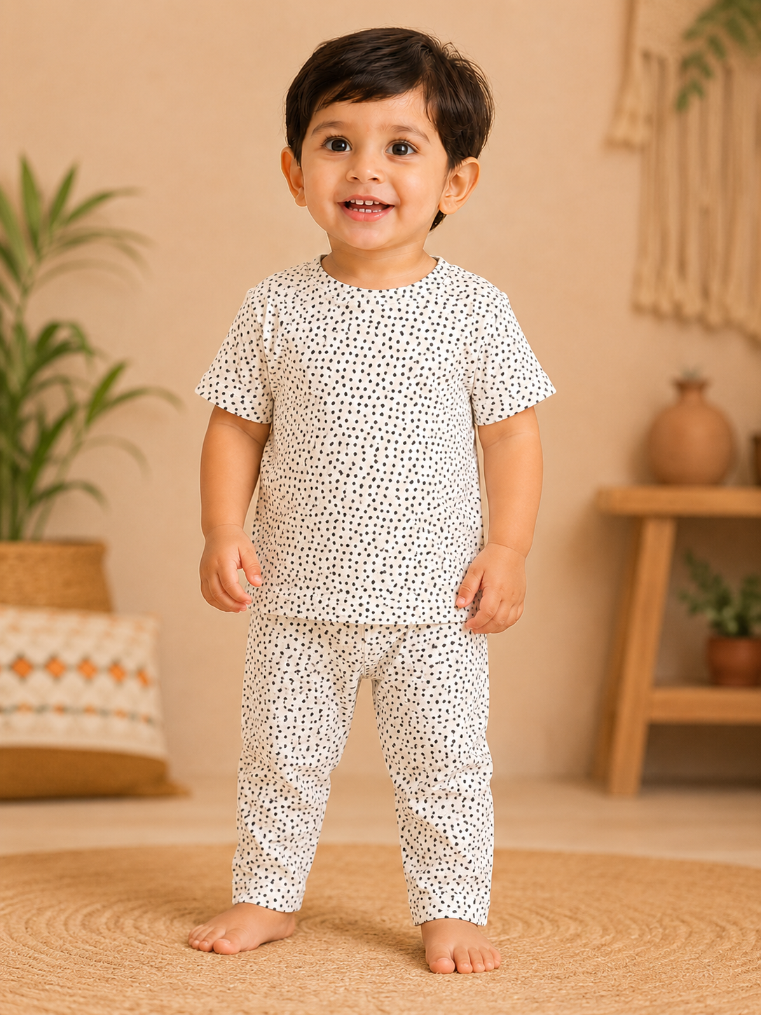 Grey Dots Interlock Pant Sets (1 Year to 5 Years)