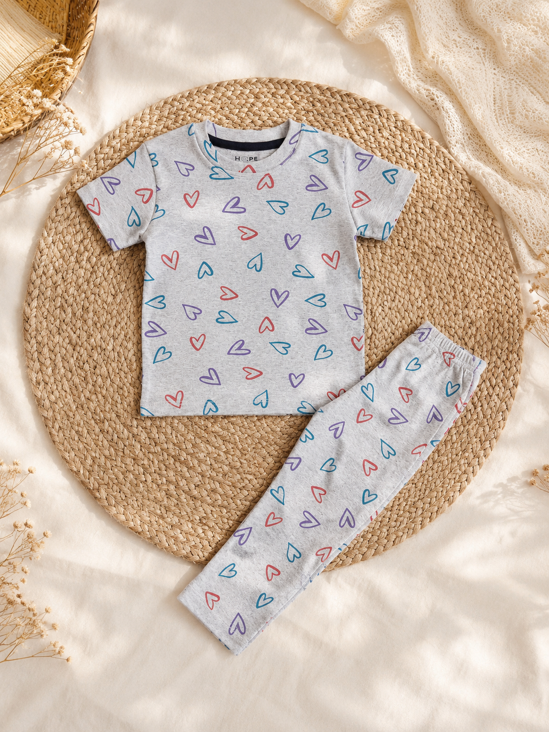 Grey Hearts Interlock Pant Sets (1 Year to 5 Years)