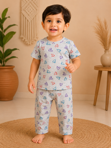 Grey Hearts Interlock Pant Sets (1 Year to 5 Years)