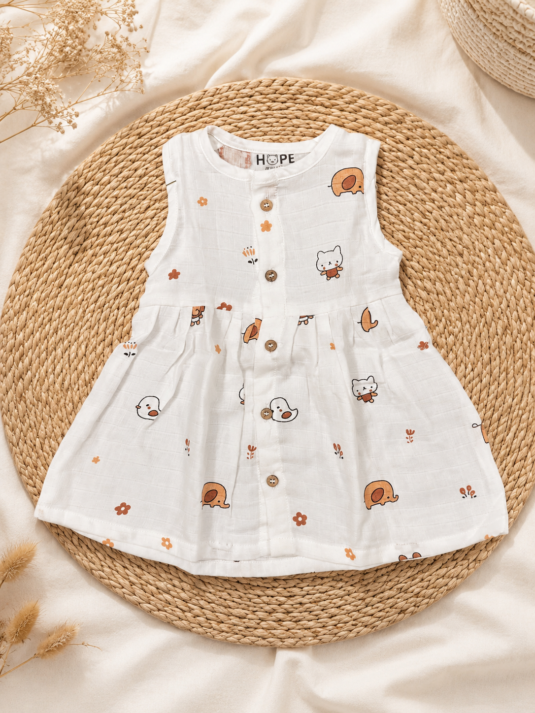 Animal Themed Muslin Sleeveless Frock
