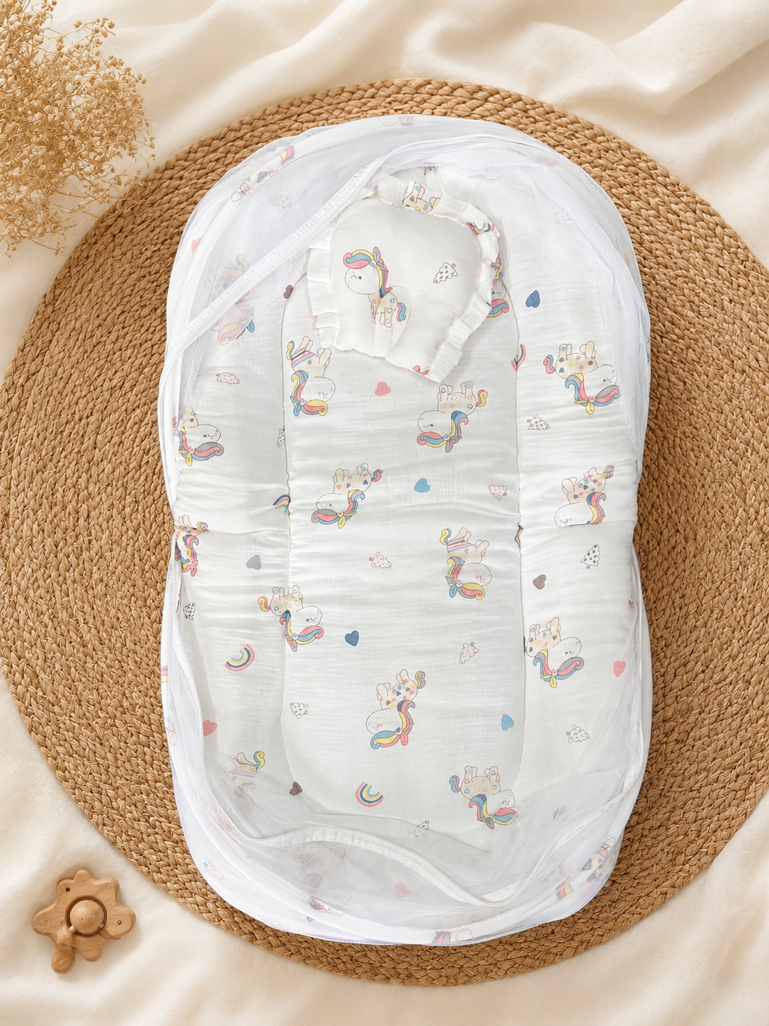 Unicorn Muslin Crinckled Foldable Baby Mosquito Net Bed