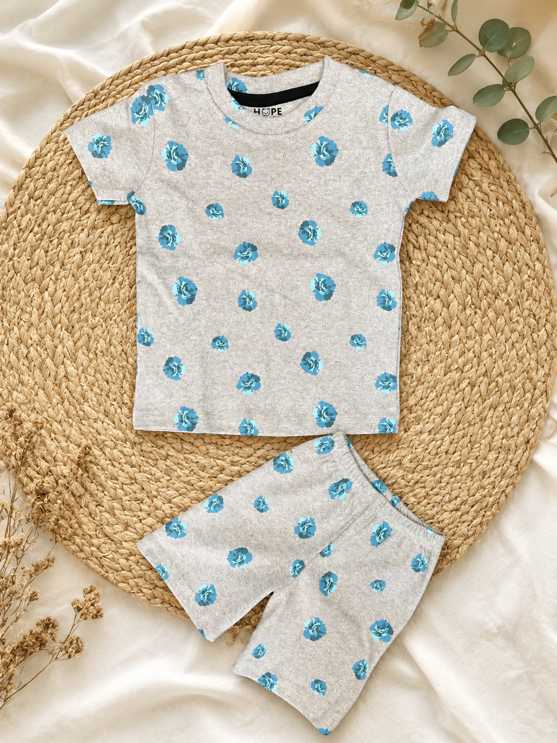 Grey Floral Interlock Shorts Sets (2 Year to 8 Years)