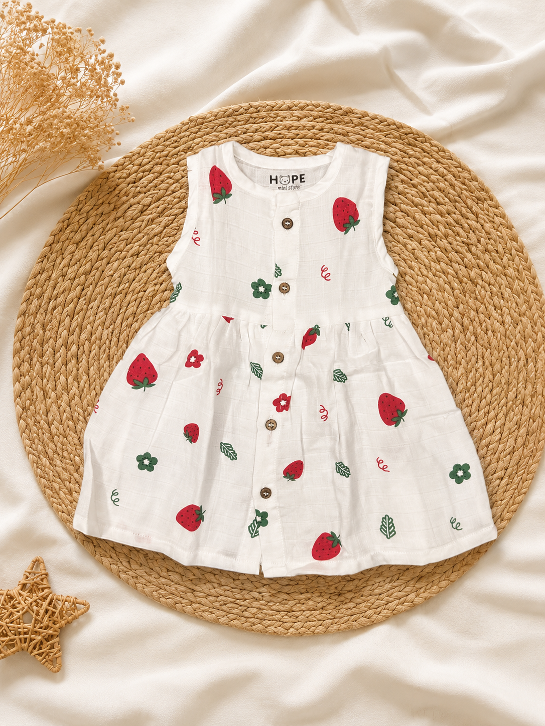 Strawberry Muslin Sleeveless Frock