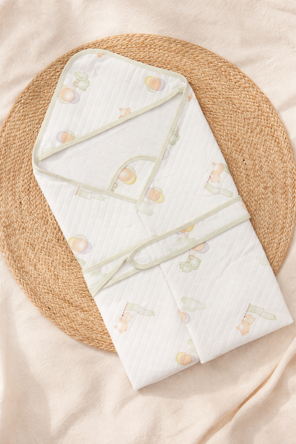 Premium Muslin Hooded Baby Wrap – Pastel Balloon Dream Print