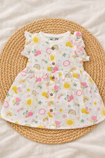 Baby Muslin Frock with Sleeve | Garden Print