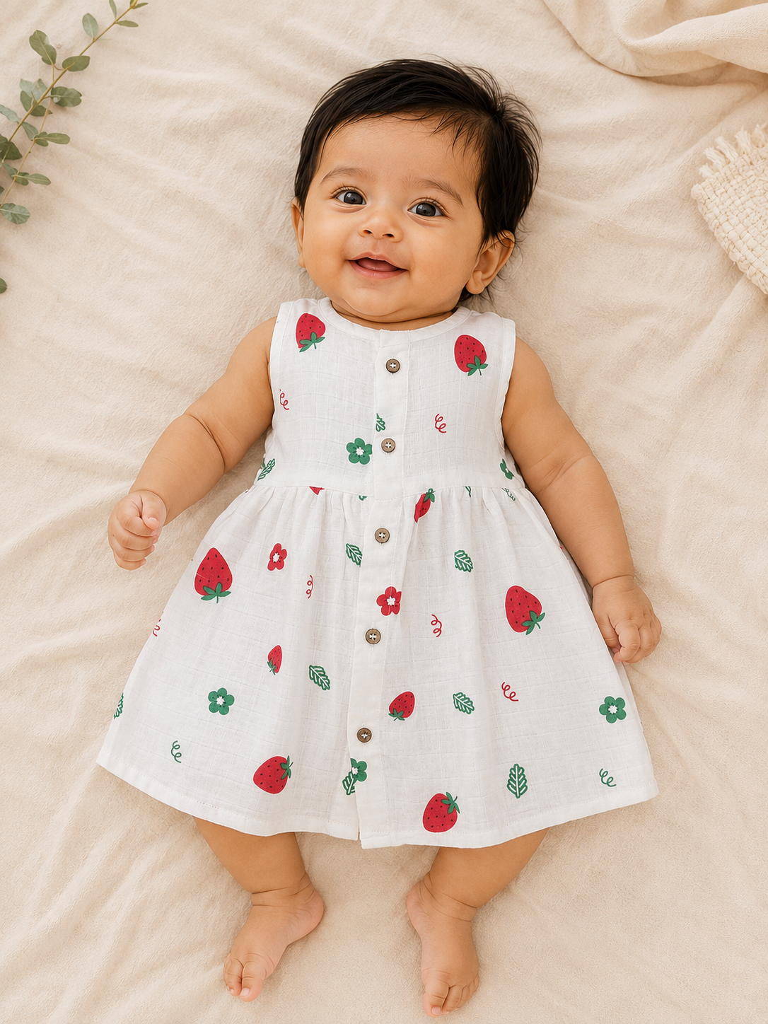 Strawberry Muslin Sleeveless Frock