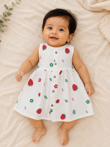 Strawberry Muslin Sleeveless Frock
