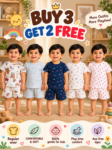 Buy 3 Get 2 Free |Colorful Kids Shorts Set Combo |(1 Year to 5 Years)