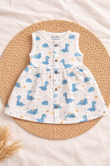 Baby Muslin Frock – Sleeveless | Dino Print