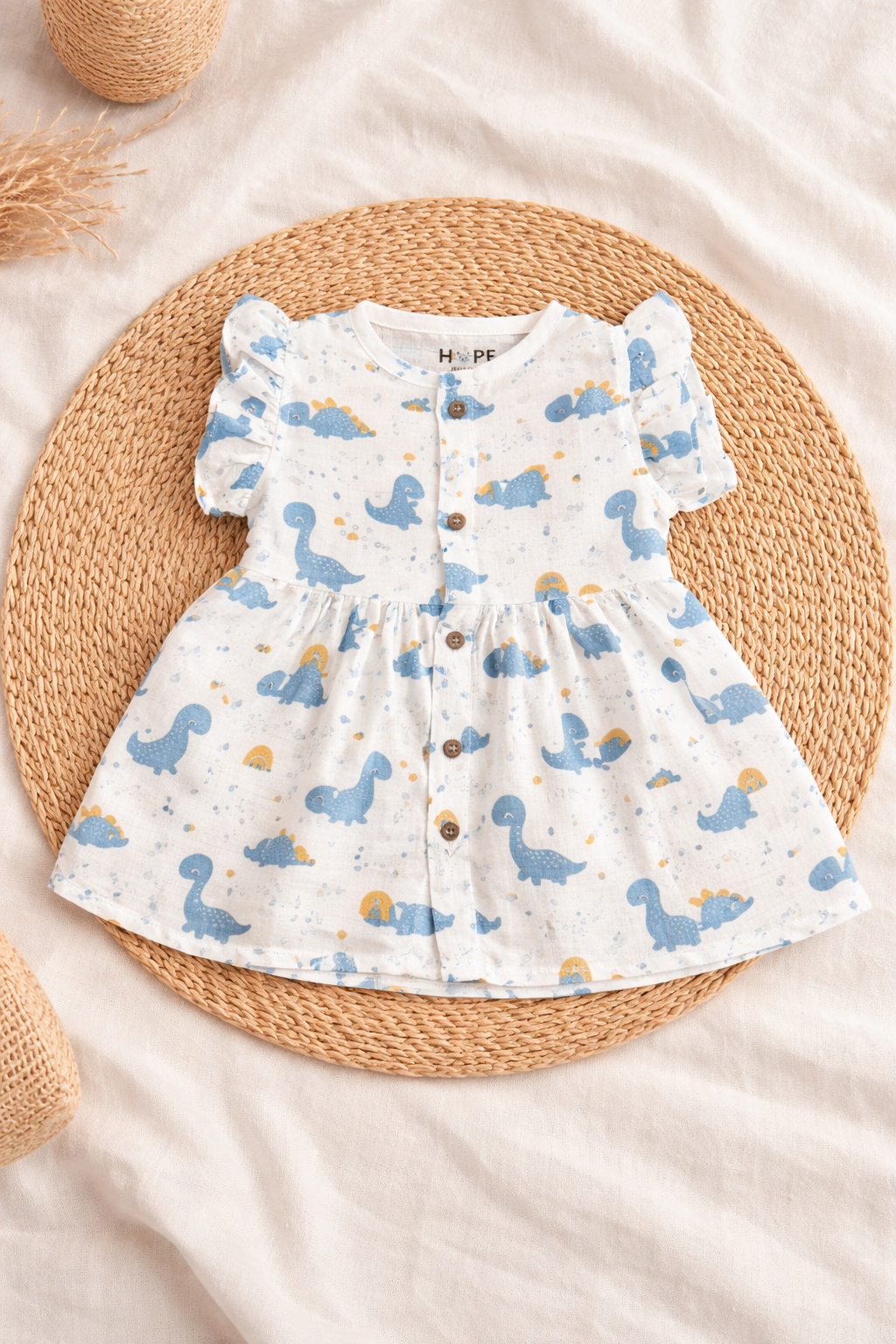Baby Muslin Frock with Sleeve | Dino Print