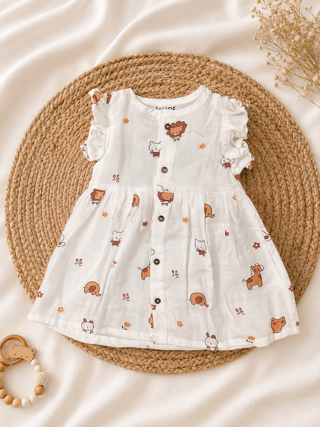 Forest Themed Muslin Frill Frock