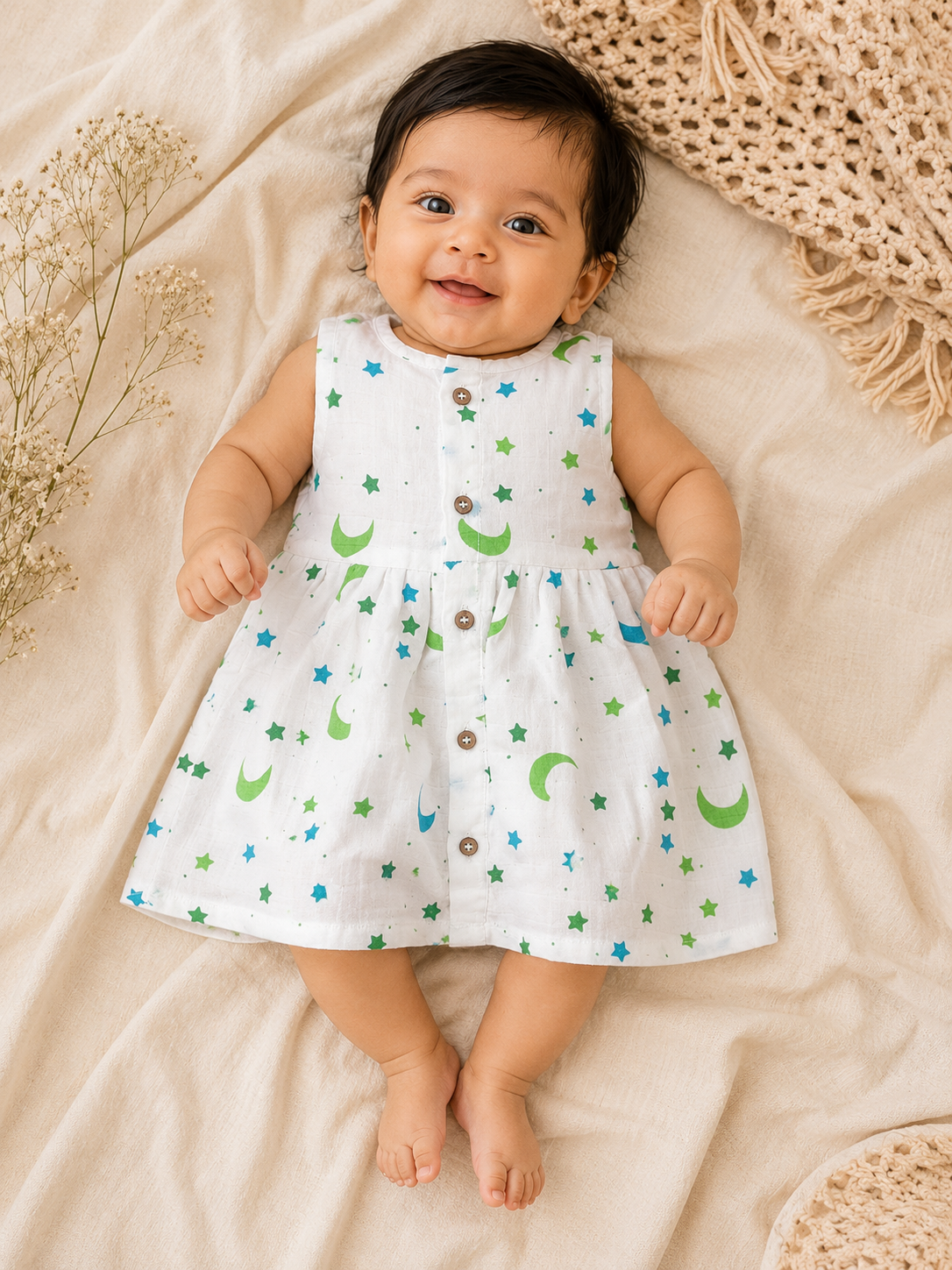 Moon & Star Muslin Sleeveless Frock