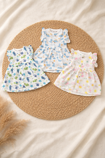 Baby Muslin Frock with Sleeve | Random