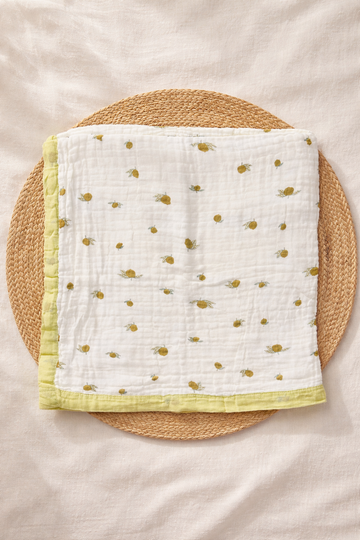 6-Layer Crinkled Muslin Baby Blanket – Lemon Pattern (110×110 cm)
