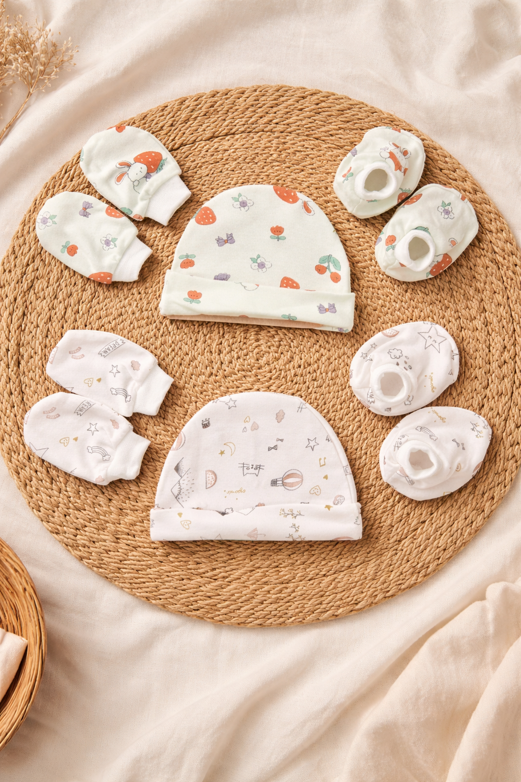 Cap,Mittens & Booties (Pack of 2) | Random