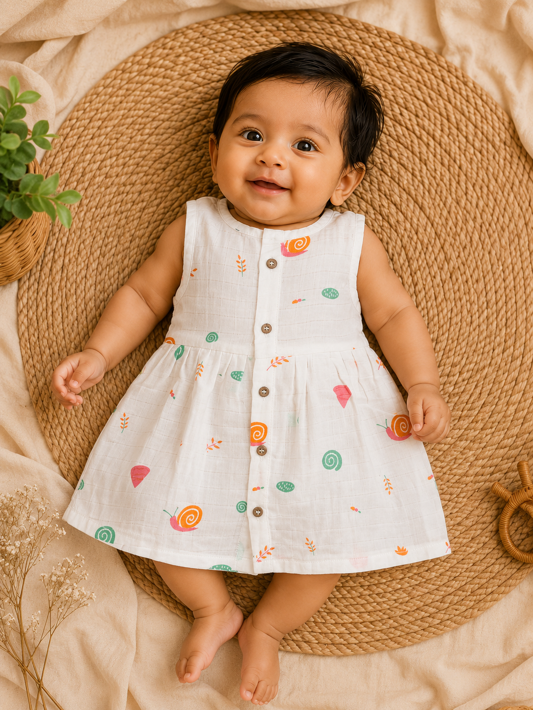 Snail Muslin Sleeveless Frock