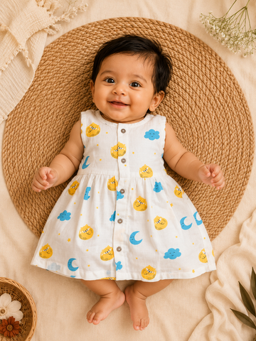 Sleeping Cat Muslin Sleeveless Frock