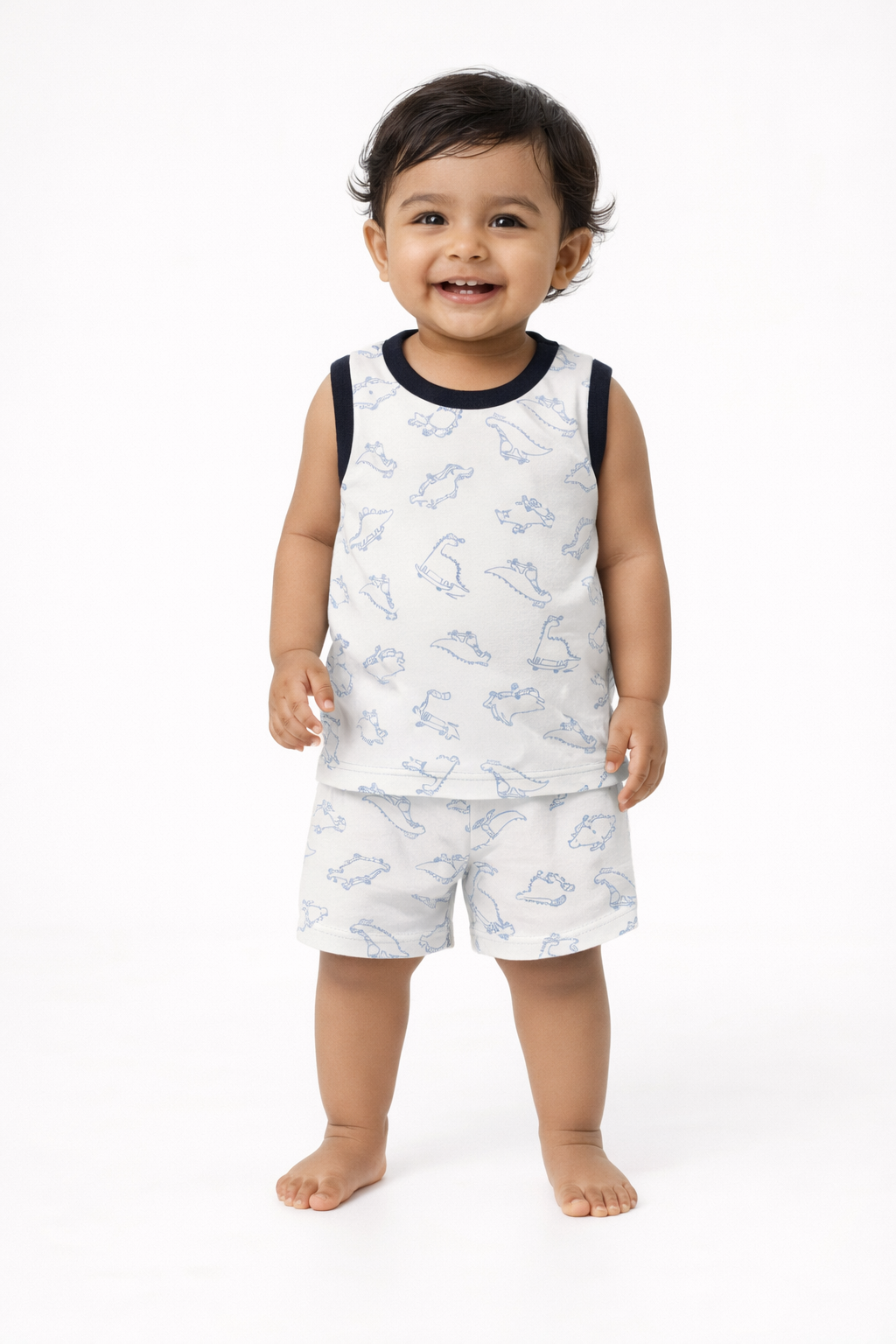 White Dino Sleeveless and Shorts Set (6 Months to 3 Years)