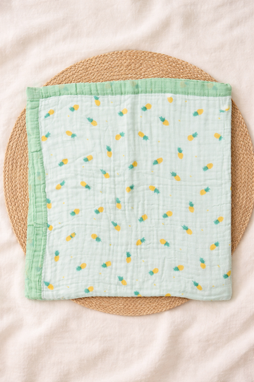 Crinkled Muslin Baby Blanket, 6-Layer – Pineapple Print, 110×110 cm